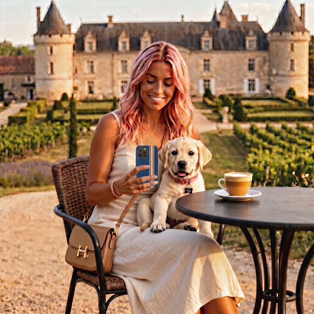 Tough Phone Case Navy Blue Pink Gold Stripe iPhone 18 17 16 15 14 13 12 Pro Max Plus, Samsung Galaxy S26 S25 S24 Ultra Cute Preppy Sport - Studio40ParkLane