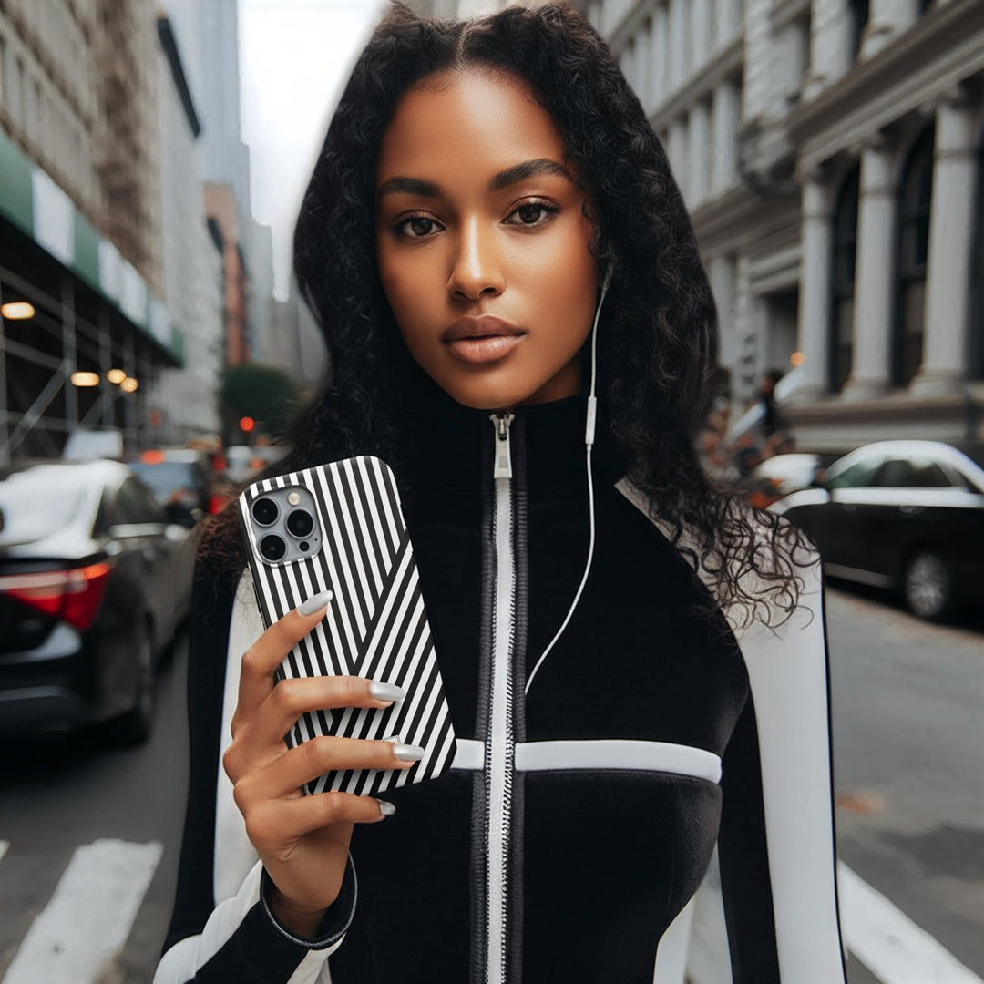Custom Personalized Aesthetic Stripes Black White Tough Phone Case - For iPhone 17 Pro Max iPhone 16 Pro iPhone 15 Iphone 14 Plus 13 12 11 - Studio40ParkLane