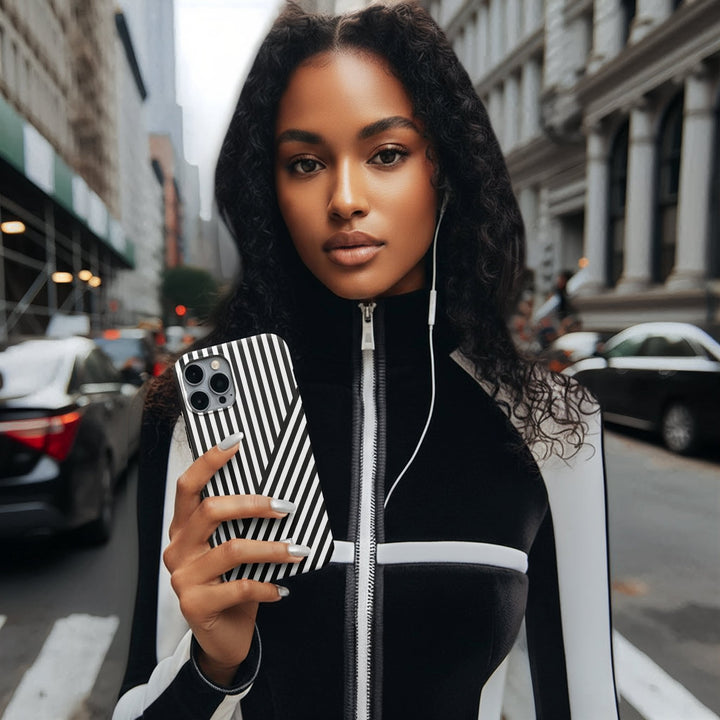 Custom Personalized Aesthetic Stripes Black White Tough Phone Case - For iPhone 17 Pro Max iPhone 16 Pro iPhone 15 Iphone 14 Plus 13 12 11 - Studio40ParkLane