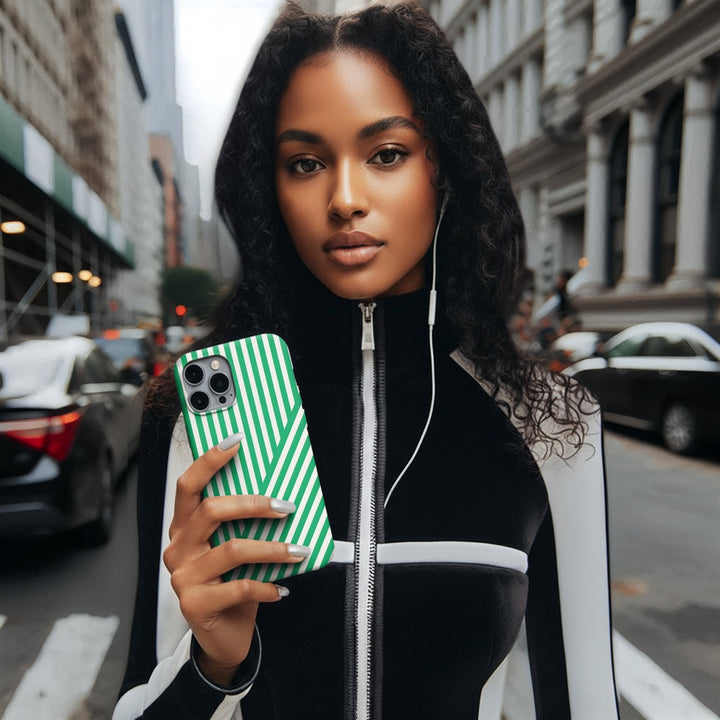 Aesthetic Emerald Stripes Cute Phone Case Sleek Snap - For iPhone 17 Pro Max iPhone 16 Pro iPhone 15 Iphone 14 Plus 13 Pro 12 11 10 Gift - Studio40ParkLane