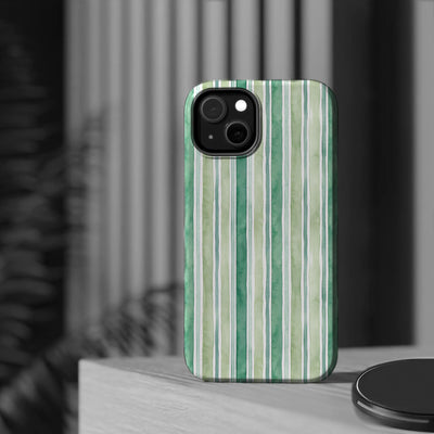 Aesthetic Tough Magsafe Green Stripes Watercolor Phone Case - For iPhone 17 Pro Max iPhone 16 Pro iPhone 15 Iphone 14 Plus 13 Pro 12 11 10 - Studio40ParkLane