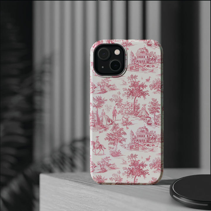 Phone case with pink French Toile and white pattern by Studio40ParkLane