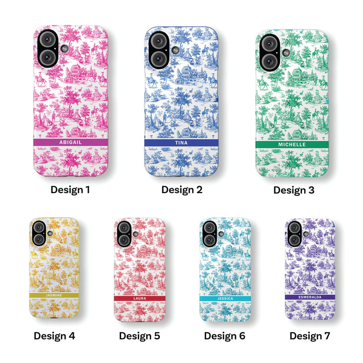 Snap French Toile Personalized Initial Custom Gift for Her Cute Phone Cases for Samsung S24, S23, S22, S21, S20, Plus and Ultra and Iphone, 16, 15, 14, 13, 12, 11. 10 - Studio40ParkLane