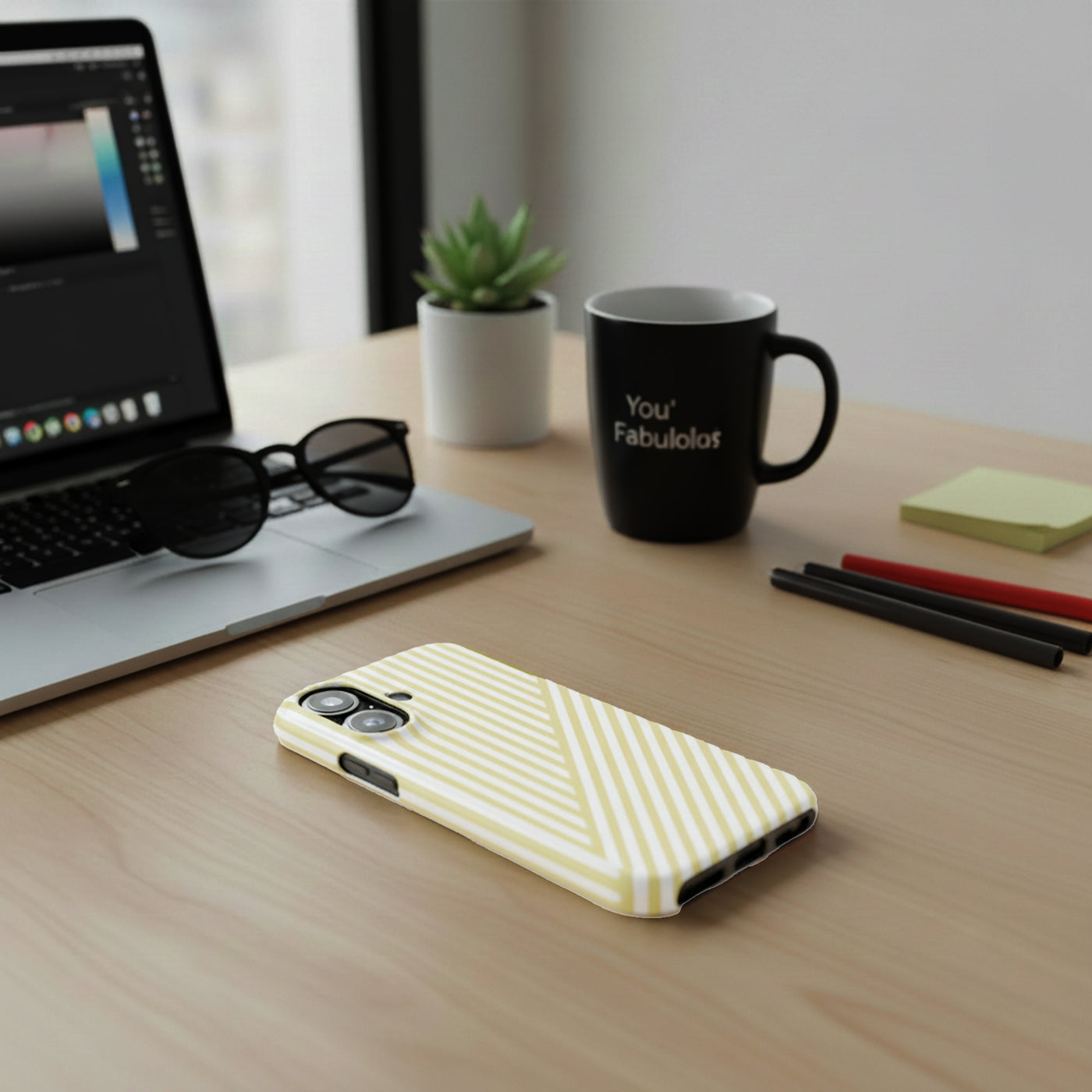 Aesthetic Yellow Beige Stripes Cute Phone Case Sleek Snap - For iPhone 17 Pro Max iPhone 16 Pro iPhone 15 Iphone 14 Plus 13 Pro 12 11 10 Gift - Studio40ParkLane