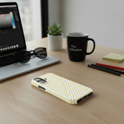 Aesthetic Yellow Beige Stripes Cute Phone Case Sleek Snap - For iPhone 17 Pro Max iPhone 16 Pro iPhone 15 Iphone 14 Plus 13 Pro 12 11 10 Gift - Studio40ParkLane