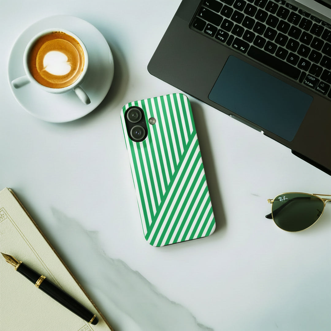 Aesthetic Emerald Stripes Cute Phone Case Sleek Snap - For iPhone 17 Pro Max iPhone 16 Pro iPhone 15 Iphone 14 Plus 13 Pro 12 11 10 Gift - Studio40ParkLane