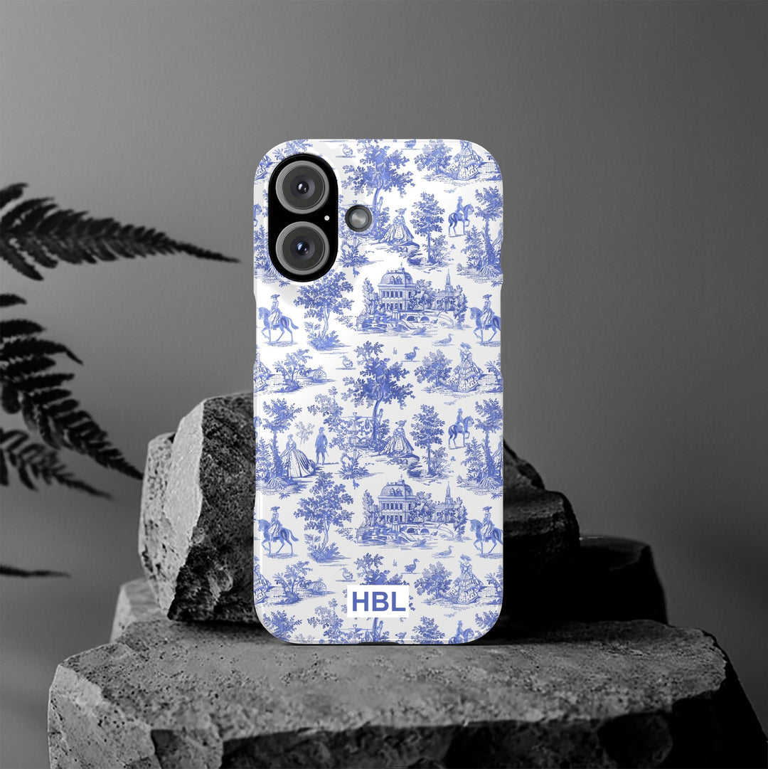 Slim Personalized Slim Blue Vintage French Toile Cute Phone Cases for Iphone 16 Pro Max | iPhone 15 Case | iPhone 15 Pro Max Case, Iphone 14, Iphone 14 Pro Max, Iphone 13 12 11 8 7 - Studio40ParkLane