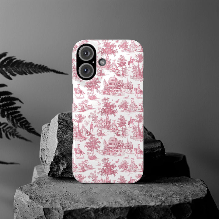 Slim Pink Vintage French Toile Cute Phone Cases for Iphone 16 Pro Max | iPhone 15 Case | iPhone 15 Pro Max Case, Iphone 14, Iphone 14 Pro Max, Iphone 13 12 11 8 7 - Studio40ParkLane