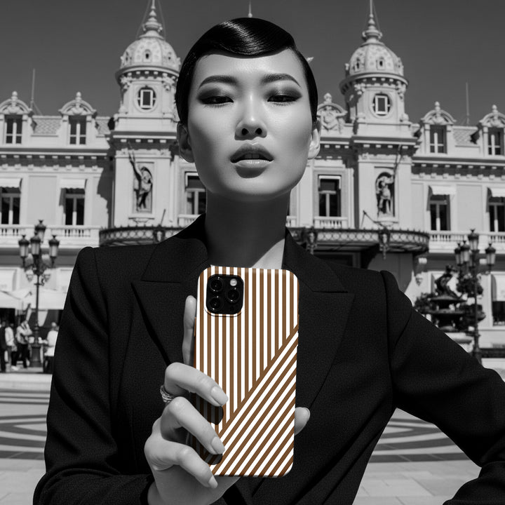 Aesthetic Mocha Brown Stripes Cute Phone Case Sleek Snap - For iPhone 17 Pro Max iPhone 16 Pro iPhone 15 Iphone 14 Plus 13 Pro 12 11 10 Gift - Studio40ParkLane