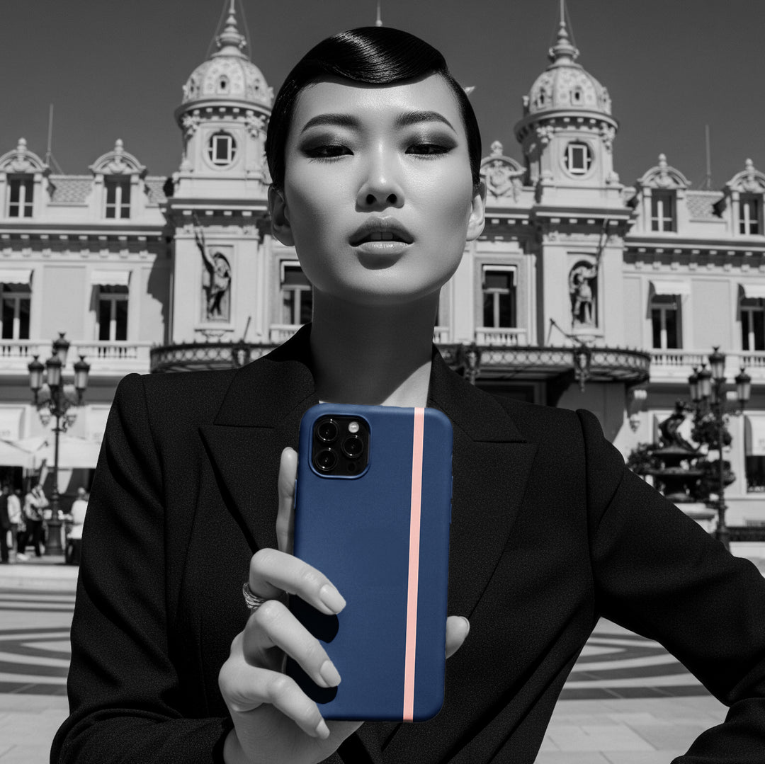 Sleek Navy Blue Pink Stripe Snap Phone Case for iPhone 18 17 16 15 14 13 Pro Max, Samsung Galaxy S26 S25 Ultra Lightweight Cute Phone Case - Studio40ParkLane
