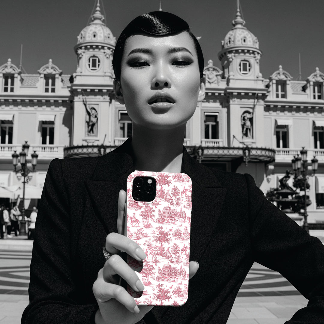 Sleek Snap Pink French Toile Cute Phone Case for iPhone 16 15 14 13 12 11 X Xs Max Xr Pro Plus Samsung Galaxy S24 S23 S22 S21 S20 Note Ultra - Studio40ParkLane
