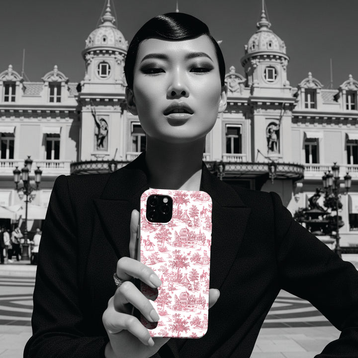 Sleek Snap Pink French Toile Cute Phone Case for iPhone 16 15 14 13 12 11 X Xs Max Xr Pro Plus Samsung Galaxy S24 S23 S22 S21 S20 Note Ultra - Studio40ParkLane