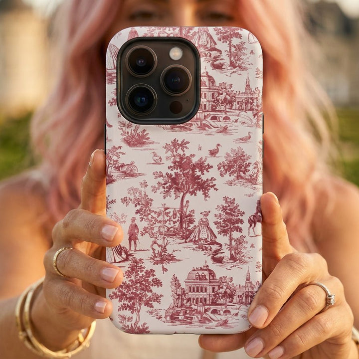 French Toile Tough Cute Phone Case - For Apple iPhone 17, 16 Pro Max, 15 Pro Max, 14 Plus 13 Pro 12, Samsung Galaxy S26, S25, S24 Plus Ultra