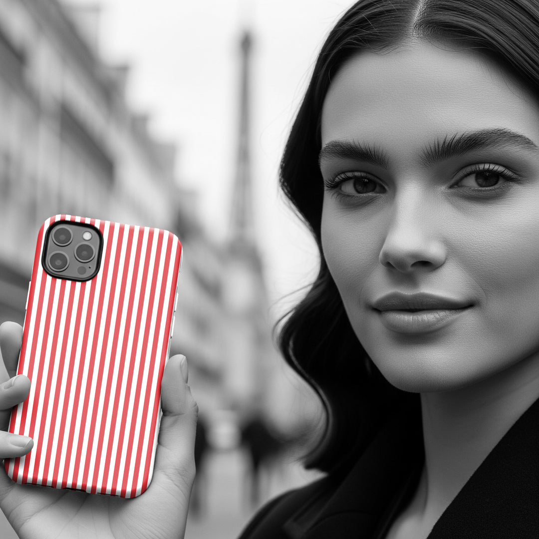 Tough Premium Poppy Red Stripes Phone Case Gift for Her - For Apple iPhone 16 Pro Max 16e iPhone 15 Pro iPhone Iphone 14 Plus 13 Pro 12 SE XR - Studio40ParkLane