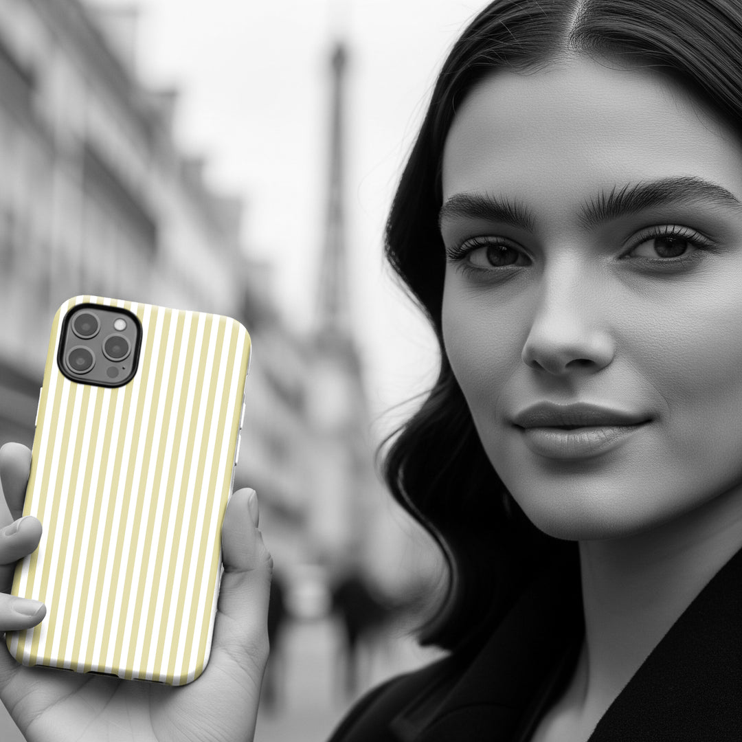 Tough Premium Soft Yellow Stripes Phone Case Gift for Her - For Apple iPhone 16 Pro Max 16e iPhone 15 Pro iPhone Iphone 14 Plus 13 Pro 12 SE XR - Studio40ParkLane