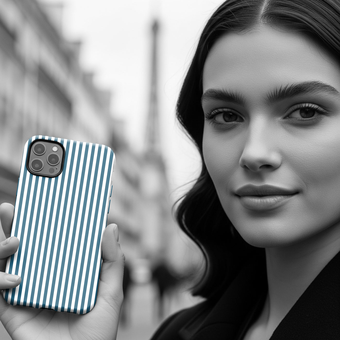 Tough Premium Teal Blue Stripes Phone Case Gift for Her - For Apple iPhone 16 Pro Max 16e iPhone 15 Pro iPhone Iphone 14 Plus 13 Pro 12 SE XR - Studio40ParkLane