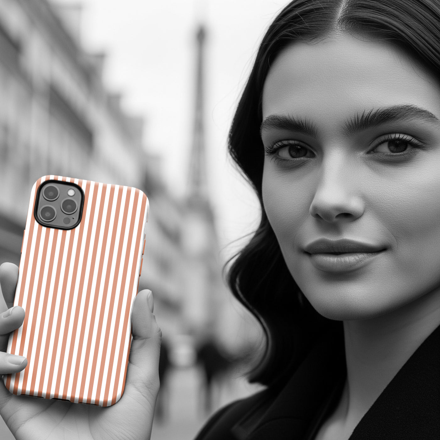 Tough Premium Peach Stripes Phone Case Gift for Her - For Apple iPhone 16 Pro Max 16e iPhone 15 Pro iPhone Iphone 14 Plus 13 Pro 12 SE XR - Studio40ParkLane