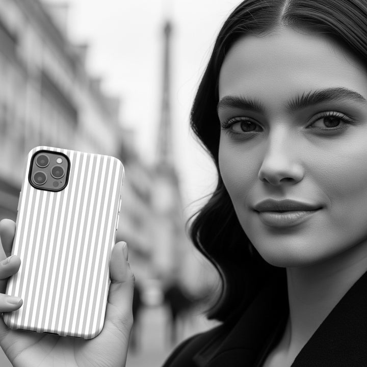 Tough Premium Ash Grey Stripes Phone Case Gift for Her - For Apple iPhone 16 Pro Max 16e iPhone 15 Pro iPhone Iphone 14 Plus 13 Pro 12 SE XR - Studio40ParkLane