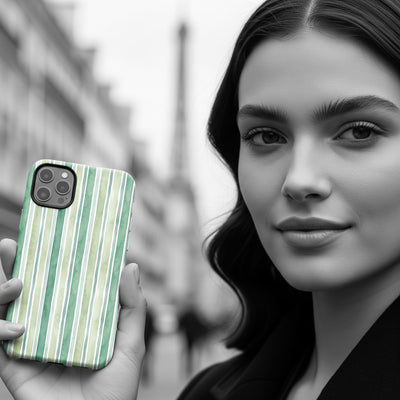 Aesthetic Tough Green Watercolor Stripes Premium Phone Case - For iPhone 17 Pro Max iPhone 16 Pro iPhone 15 Iphone 14 Plus 13 Pro 12 11 10 - Studio40ParkLane