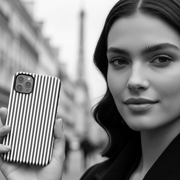 Tough Premium Black White Stripes Phone Case Gift for Her - For Apple iPhone 16 Pro Max 16e iPhone 15 Pro iPhone Iphone 14 Plus 13 Pro 12 SE XR - Studio40ParkLane