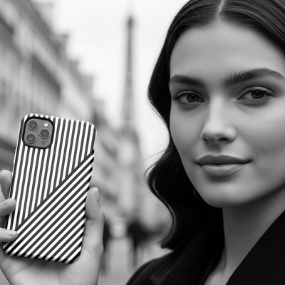 Aesthetic Tough Black White Stripes Phone Case - For iPhone 17 Pro Max iPhone 16 Pro iPhone 15 Iphone 14 Plus 13 Pro 12 11 10 XR - Studio40ParkLane