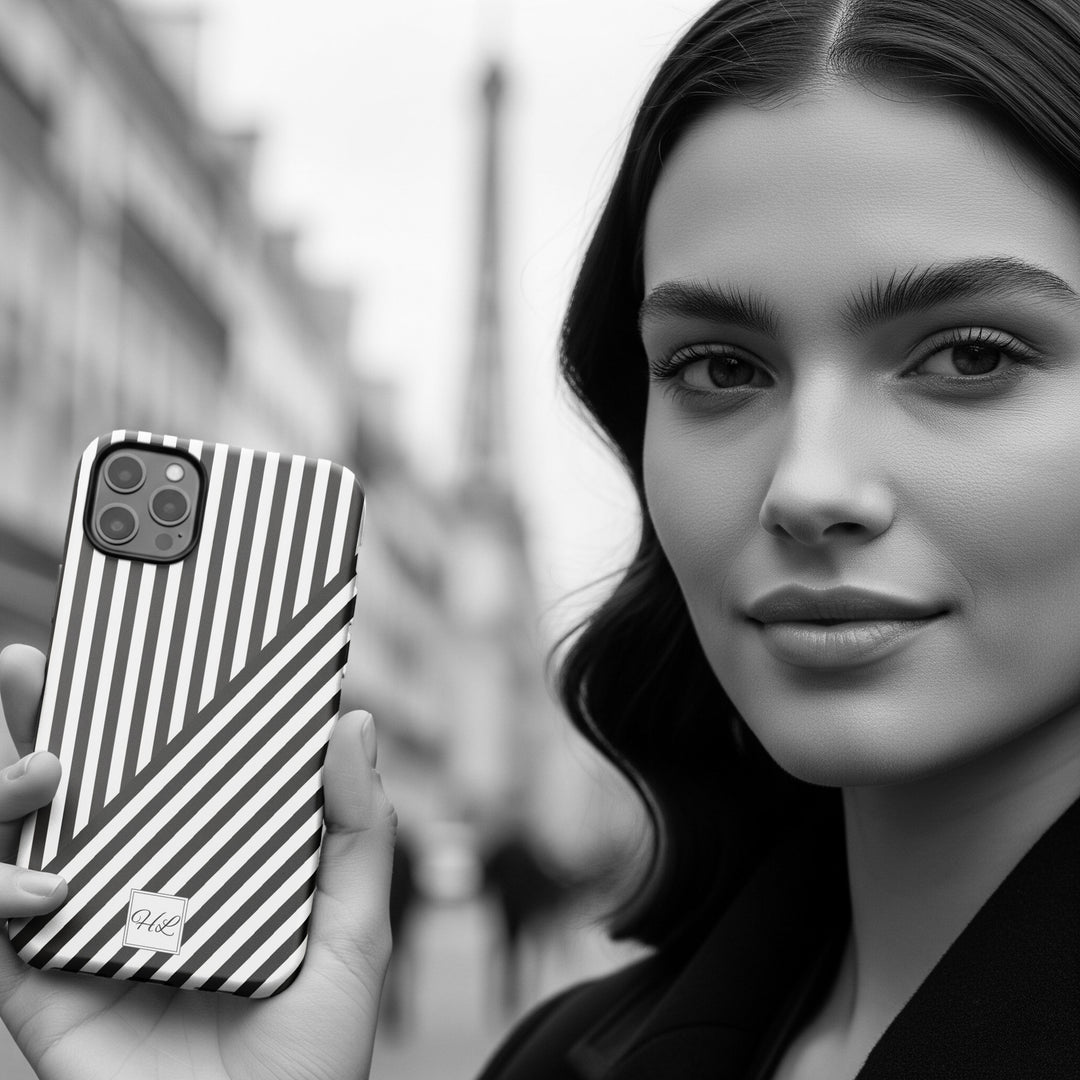 Custom Personalized Aesthetic Stripes Black White Tough Phone Case - For iPhone 17 Pro Max iPhone 16 Pro iPhone 15 Iphone 14 Plus 13 12 11 - Studio40ParkLane