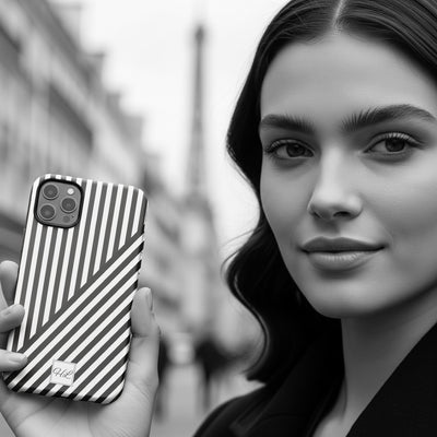 Custom Personalized Aesthetic Stripes Black White Tough Phone Case - For iPhone 17 Pro Max iPhone 16 Pro iPhone 15 Iphone 14 Plus 13 12 11 - Studio40ParkLane