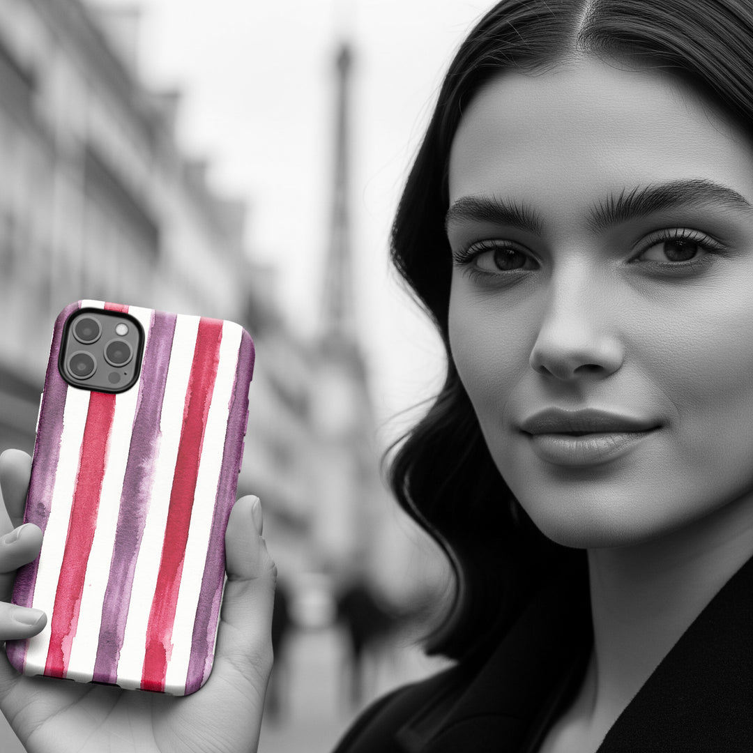 Tough Cute Wine Red Purple Stripes Phone Case, for IPhone 17 Pro Max | Iphone 17 Air, Iphone 16, IPhone 15, 14 13 12, Samsung Galaxy S26, S25, S24, S23 - Studio40ParkLane
