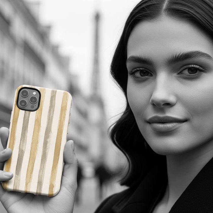 Tough Cute Brown Beige Stripes Phone Case, for IPhone 17 Pro Max | Iphone 17 Air, Iphone 16, IPhone 15, 14 13 12, Samsung Galaxy S26, S25, S24, S23 - Studio40ParkLane