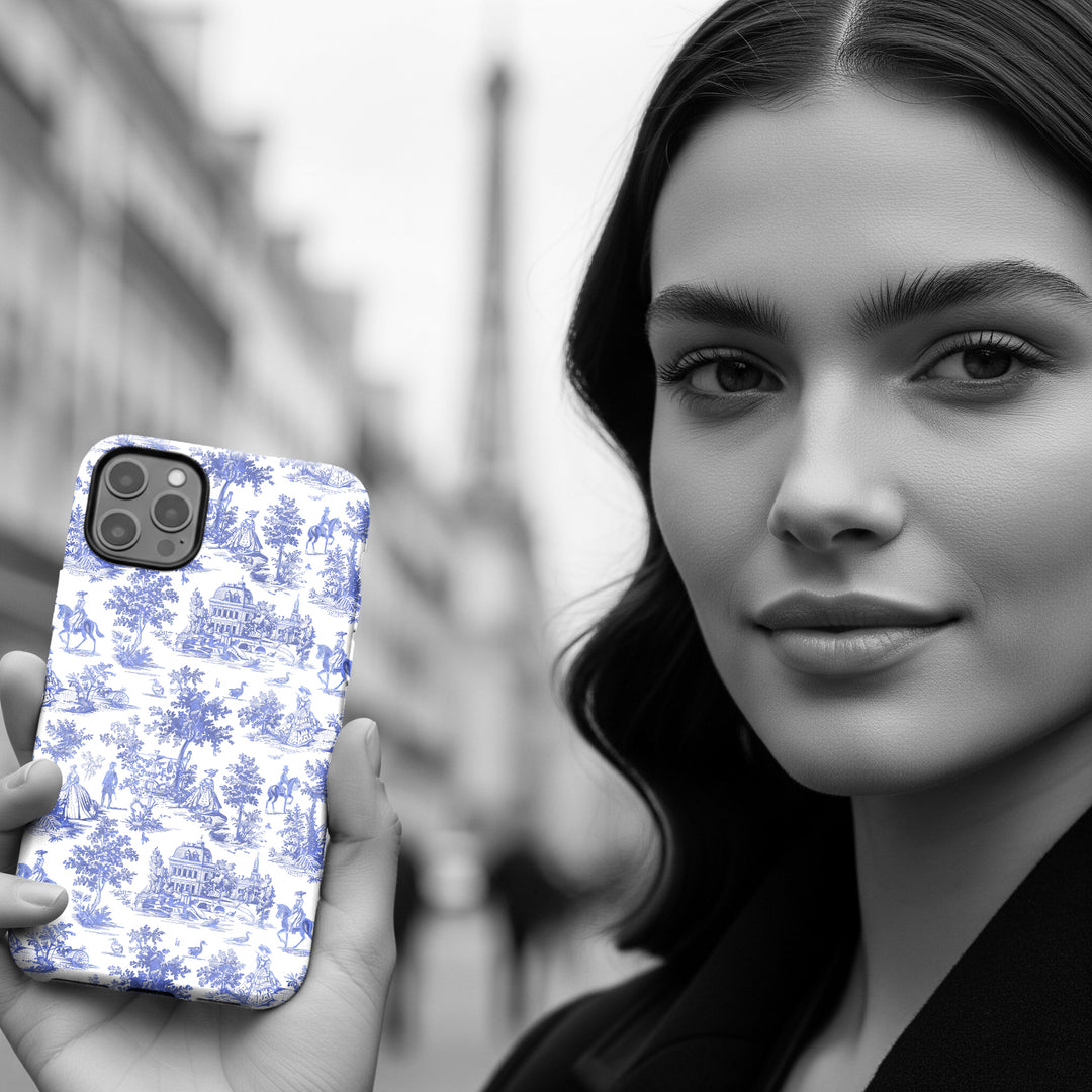 French Toile Blue Coquette Tough Phone Case - For iPhone 17 Pro Max iPhone 16 Pro Case iPhone Iphone 15 Case 14 13 12 11 Cute Phone Case - Studio40ParkLane