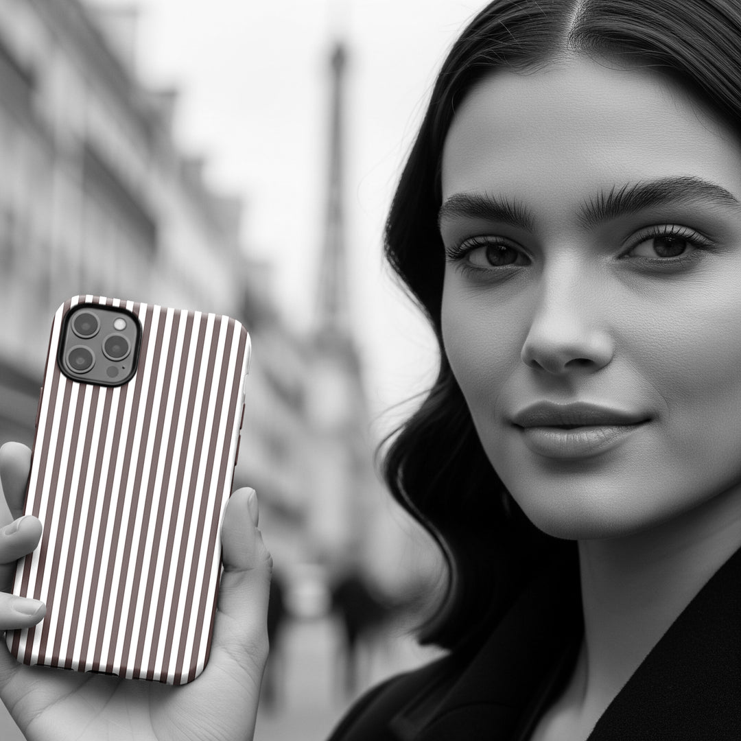 Tough Premium Brown Stripes Phone Case Gift for Her - For Apple iPhone 16 Pro Max 16e iPhone 15 Pro iPhone Iphone 14 Plus 13 Pro 12 SE XR - Studio40ParkLane