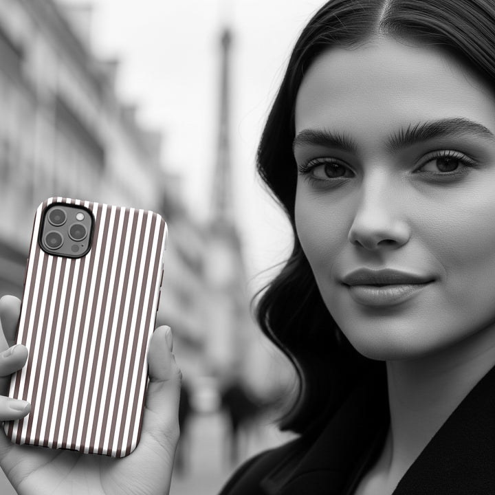 Tough Premium Brown Stripes Phone Case Gift for Her - For Apple iPhone 16 Pro Max 16e iPhone 15 Pro iPhone Iphone 14 Plus 13 Pro 12 SE XR - Studio40ParkLane
