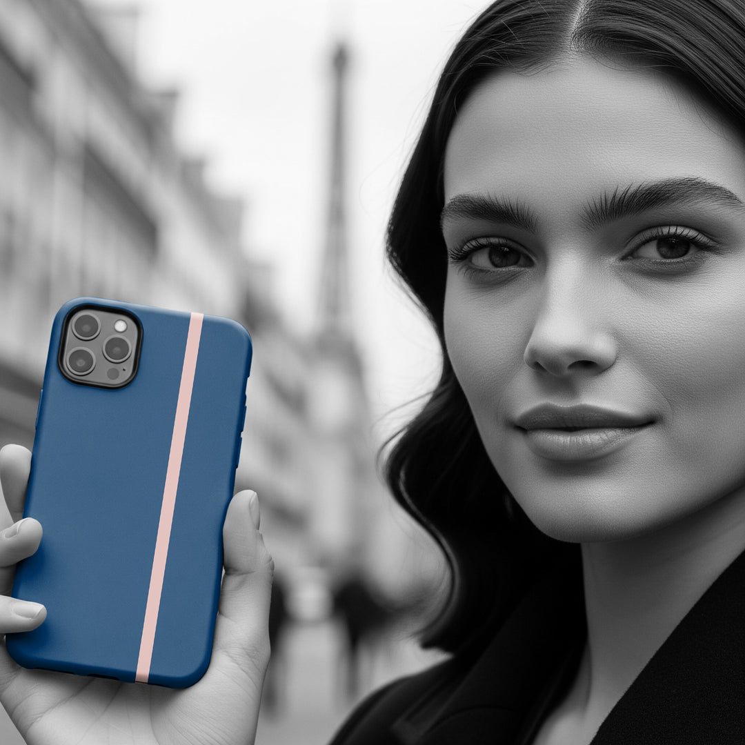 Tough Phone Case Navy Blue Orange Stripe iPhone 18 17 16 15 14 13 12 Pro Max Plus, Samsung Galaxy S26 S25 S24 Ultra Cute Preppy Sport - Studio40ParkLane