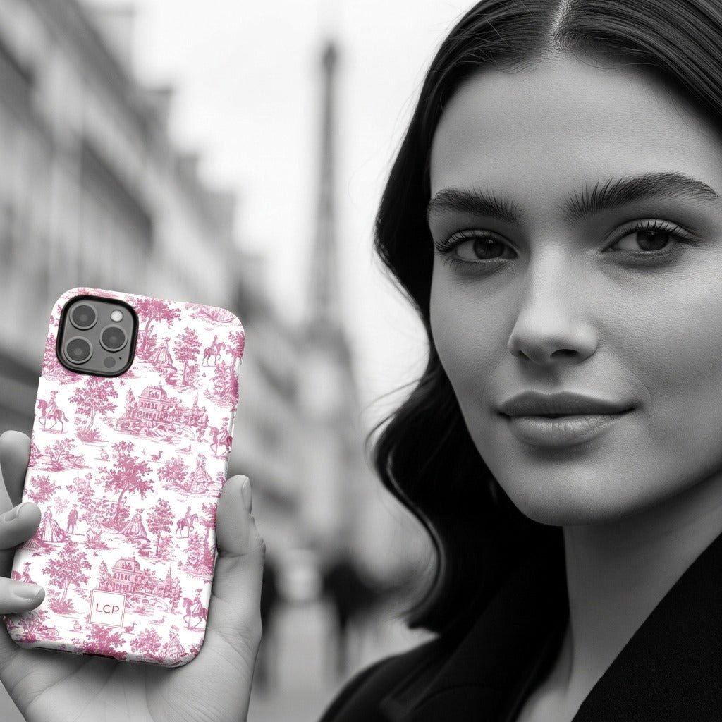 Personalized Custom French Toile Tough Cute Phone Case For Apple iPhone 18, 17, 16, 15 14, Pro Max, Samsung Galaxy S26, S25, S24 Plus Ultra