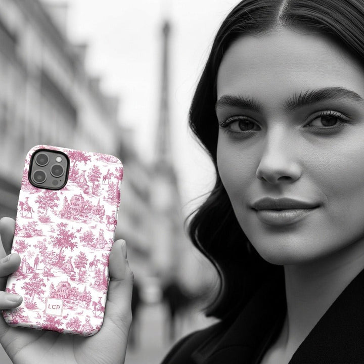 Personalized Custom French Toile Tough Cute Phone Case For Apple iPhone 18, 17, 16, 15 14, Pro Max, Samsung Galaxy S26, S25, S24 Plus Ultra