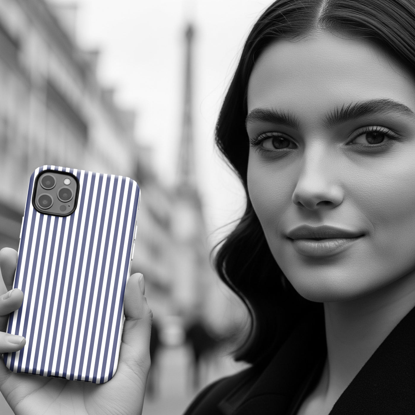 Tough Premium Navy Blue Stripes Phone Case Gift for Her - For Apple iPhone 16 Pro Max 16e iPhone 15 Pro iPhone Iphone 14 Plus 13 Pro 12 SE XR - Studio40ParkLane