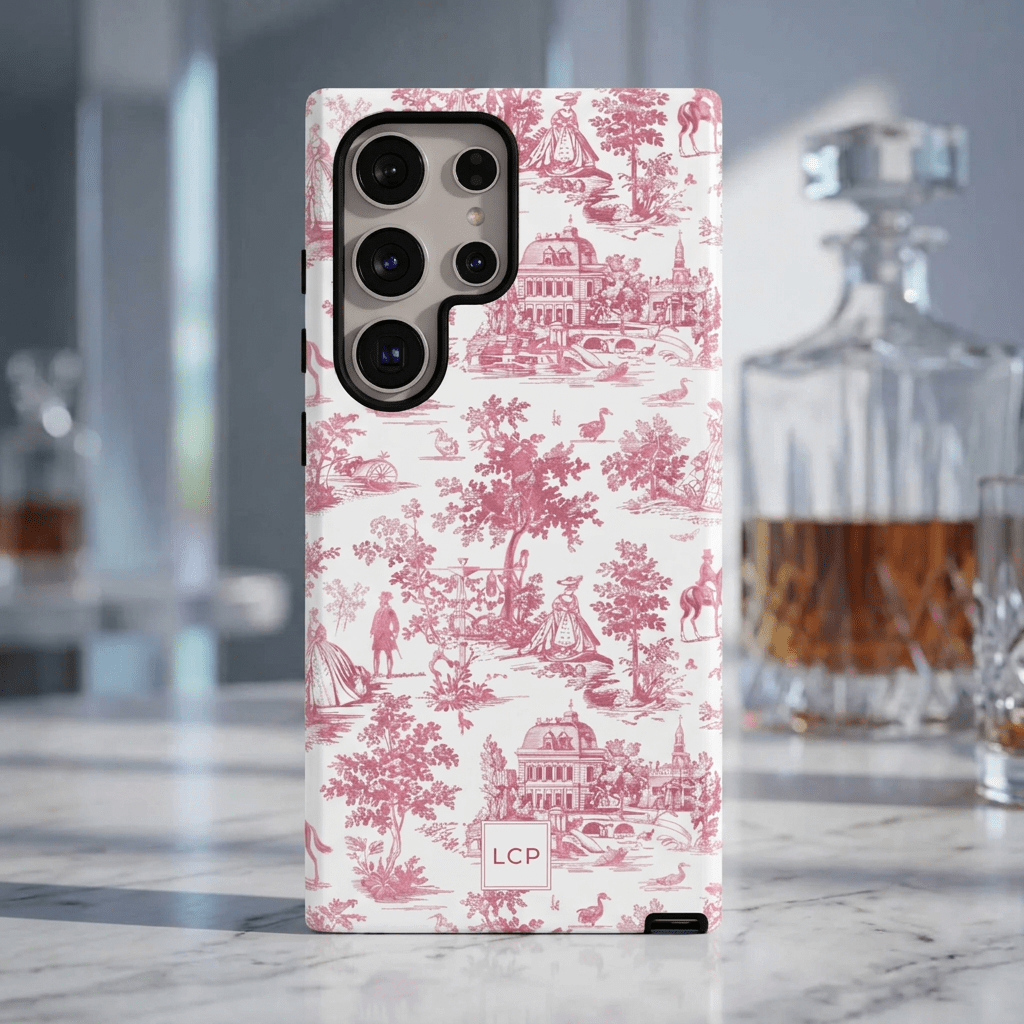 Personalized Custom French Toile Tough Cute Phone Case For Apple iPhone 18, 17, 16, 15 14, Pro Max, Samsung Galaxy S26, S25, S24 Plus Ultra