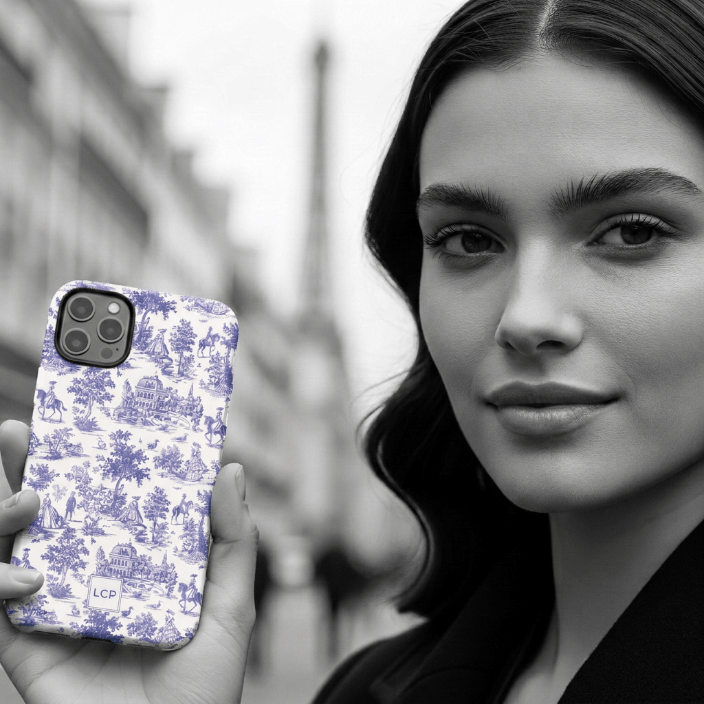 Personalized Custom French Toile Tough Cute Phone Case For Apple iPhone 18, 17, 16, 15 14, Pro Max, Samsung Galaxy S26, S25, S24 Plus Ultra