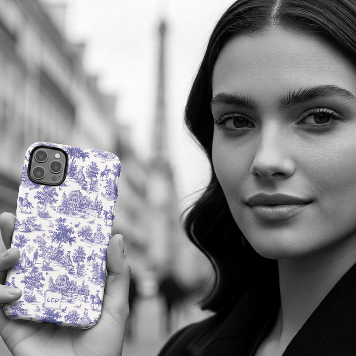 Personalized Custom French Toile Tough Cute Phone Case For Apple iPhone 18, 17, 16, 15 14, Pro Max, Samsung Galaxy S26, S25, S24 Plus Ultra