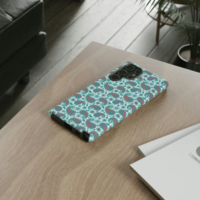 Cute Samsung Phone Case | Aesthetic Samsung Phone Case | Paisley Blue Green | Galaxy S23, S22, S21, S20 | Luxury Double Layer | Cool