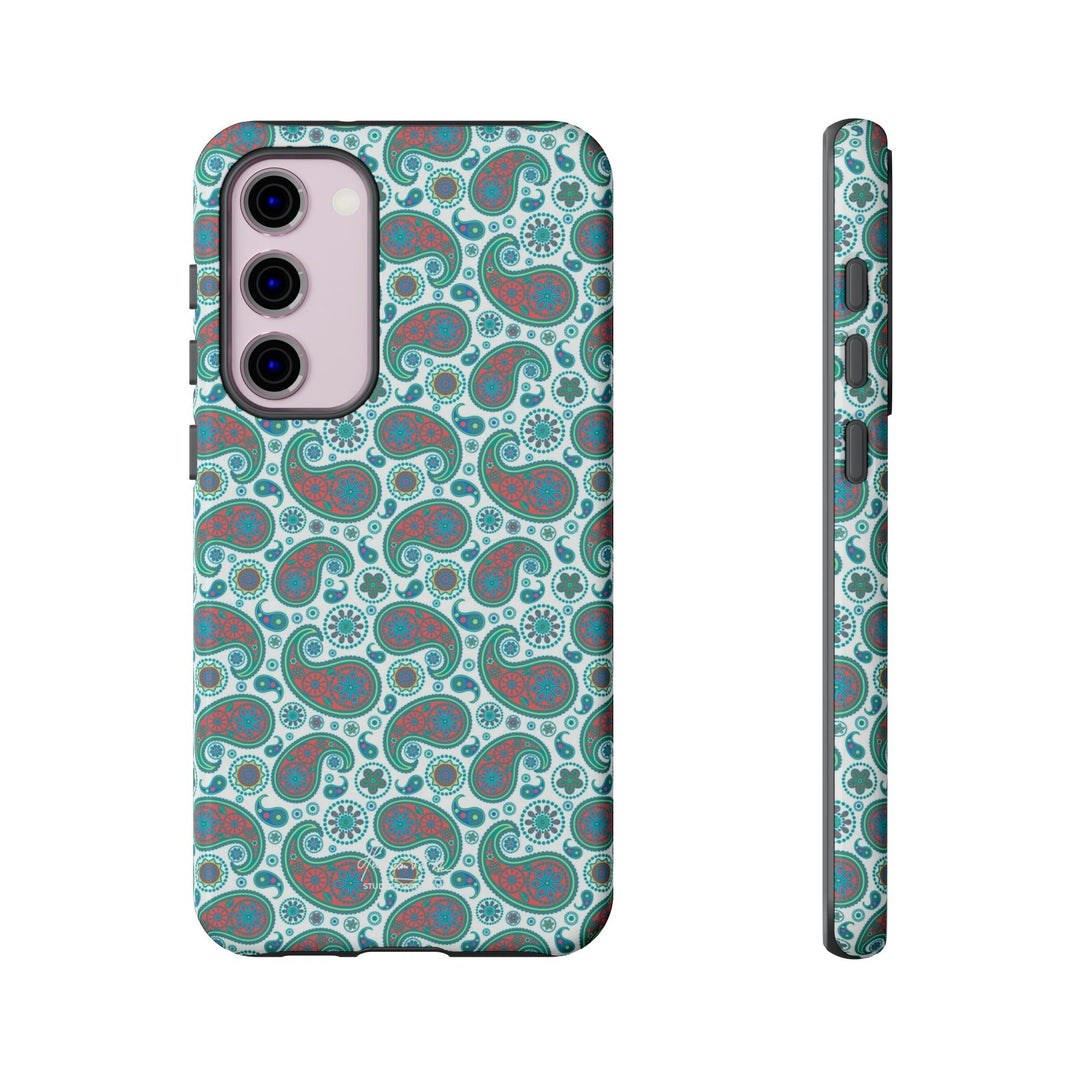Cute Samsung Phone Case | Aesthetic Samsung Phone Case | Paisley Blue Green | Galaxy S23, S22, S21, S20 | Luxury Double Layer | Cool - Studio40ParkLane